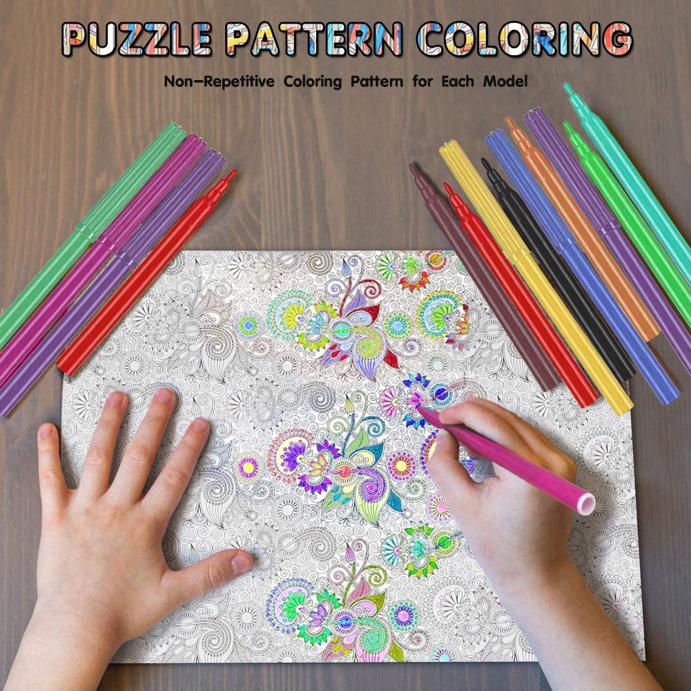 3D Coloring Puzzle Set with 24 Pen Arts and Crafts Kit T332