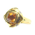 1.75 CT Citrine Square Shape Cabochon .10 Diamond Round Brilliant Art Deco Ring W93334