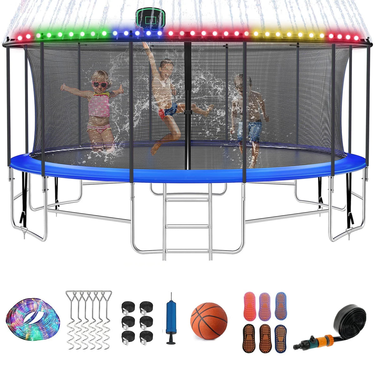 16FT Outdoor Trampoline with Basketball Hoop and Ladder D6319