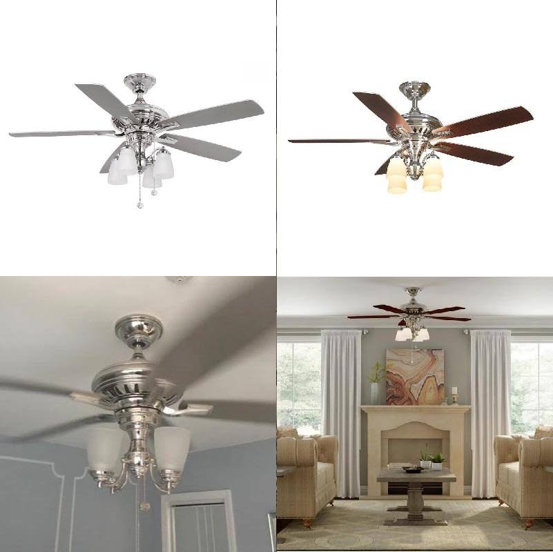 Polished Nickel Ceiling Fan with Light J3378