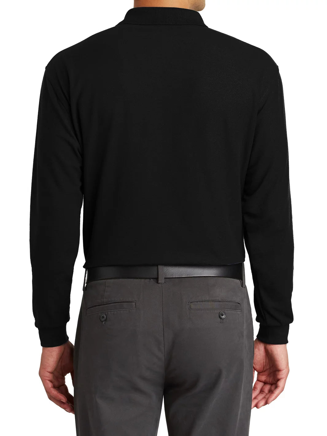 Long Sleeve Silk Touch Polo with Pocket Black Large A29384