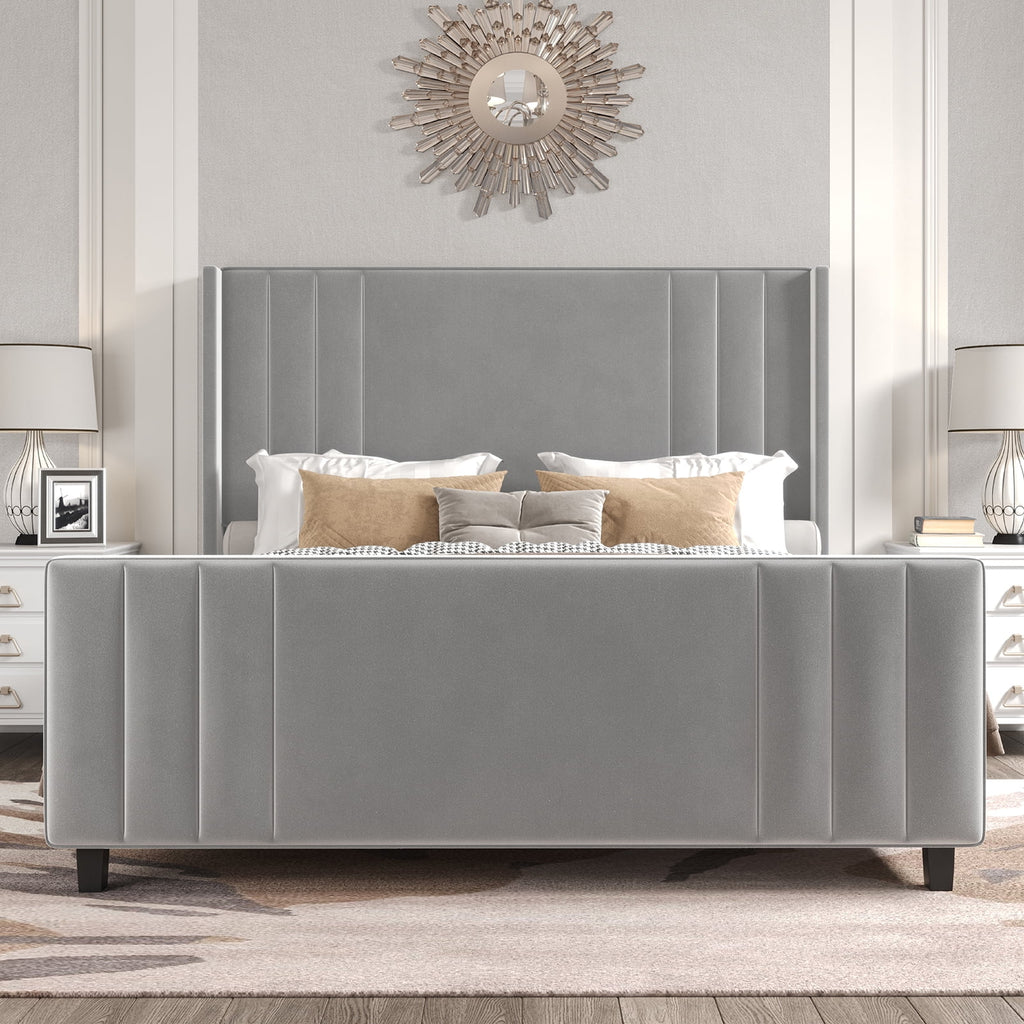 Queen Platform Bed Frame with Vertical Channel, Cream E34464