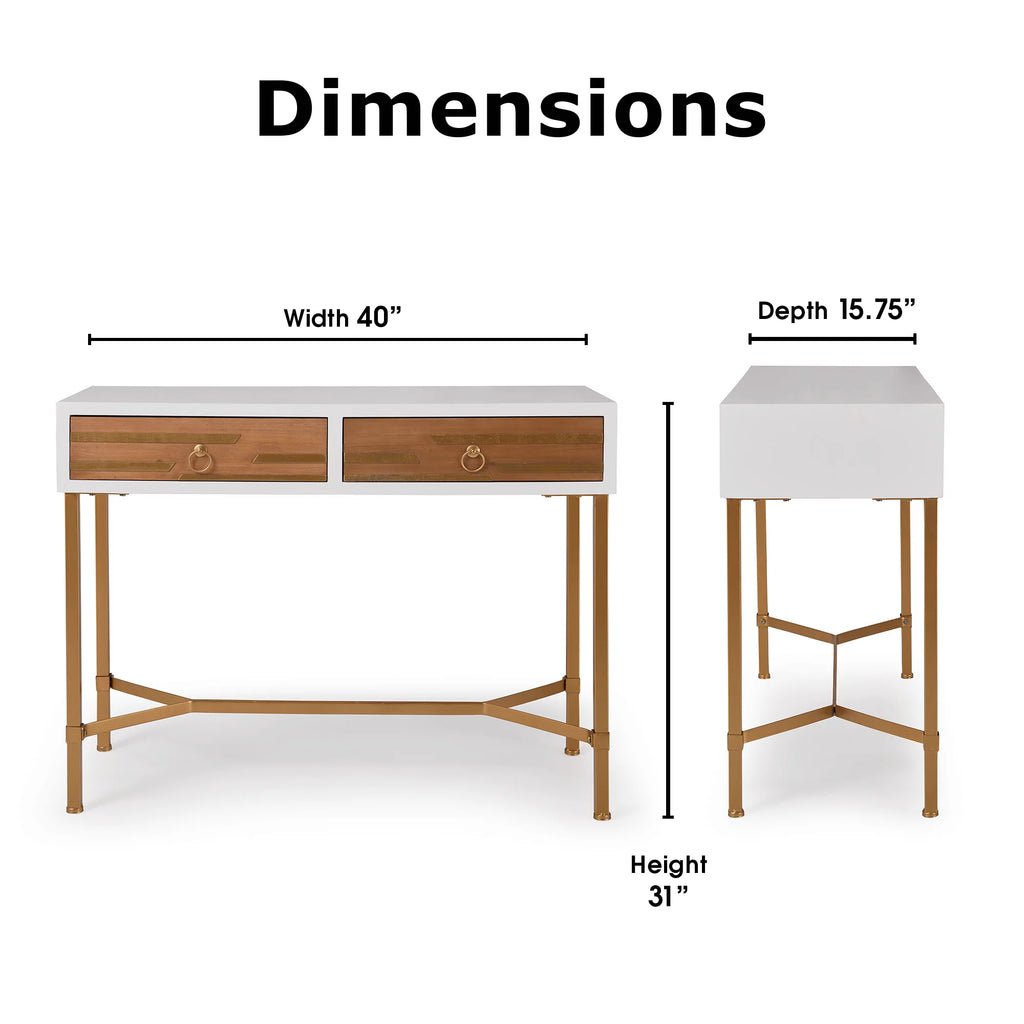 White 2 Drawer Wood Desk Console Table O43570