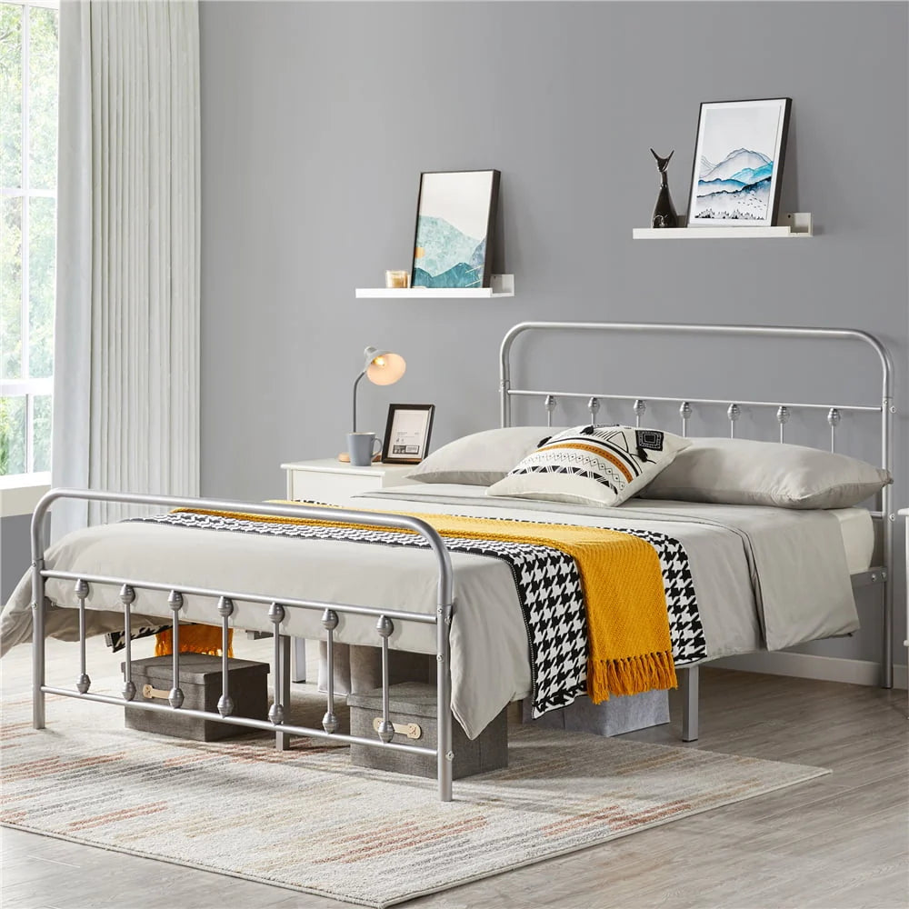 Metal Platform Queen Bed with High Headboard, Black N200