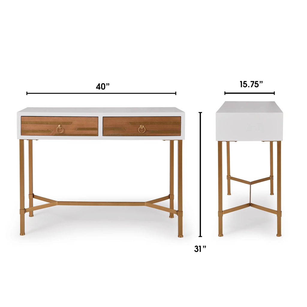 White 2 Drawer Wood Desk Console Table O43570
