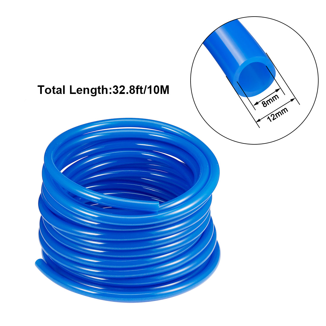 12mm X 8mm Pneumatic Air PU Hose Pipe Tube 10 Meter 32.8ft Blue F527259