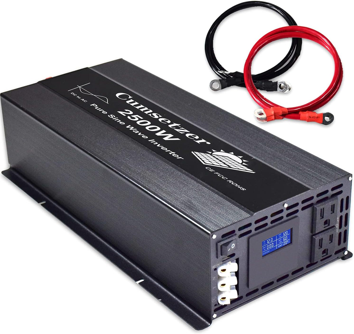 2500w 12v Pure Sine Wave Power Inverter DC to AC 110v 120v with Dual US Outlet, Hardwire Terminal, LCD Display C71544