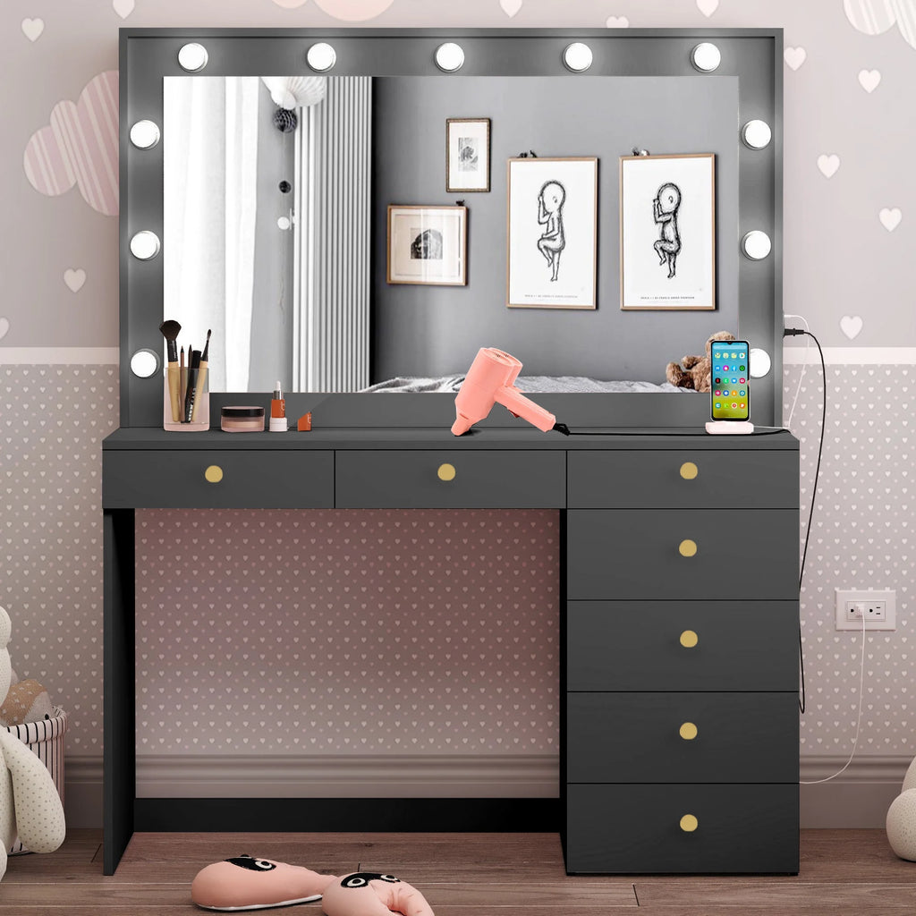 Black Painted Makeup Vanity Table with Light Bulbs H757
