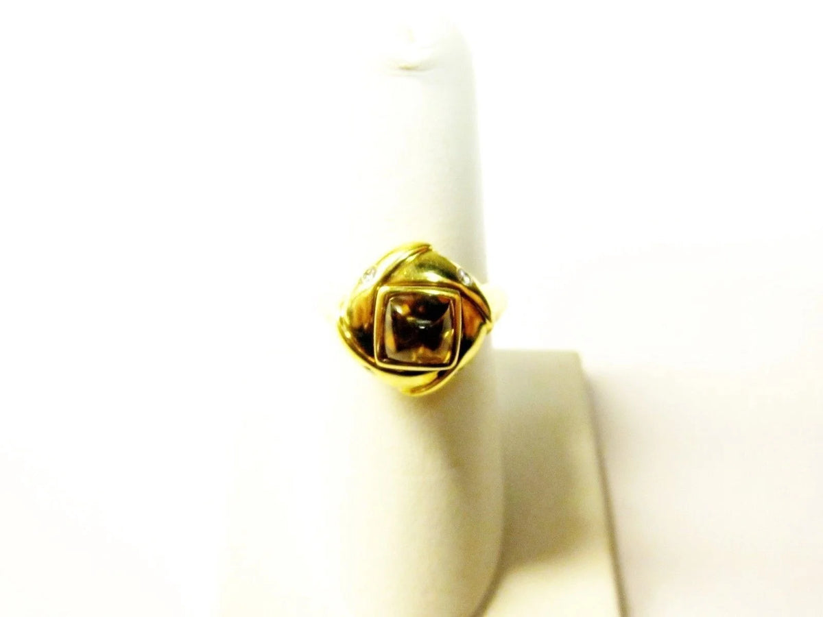 1.75 CT Citrine Square Shape Cabochon .10 Diamond Round Brilliant Art Deco Ring W93334