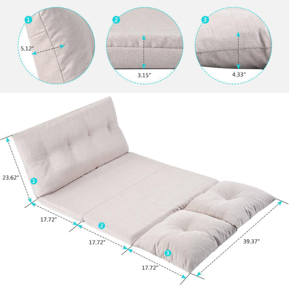 Beige Fabric Folding Chaise Lounge Sofa Floor Couch C448165