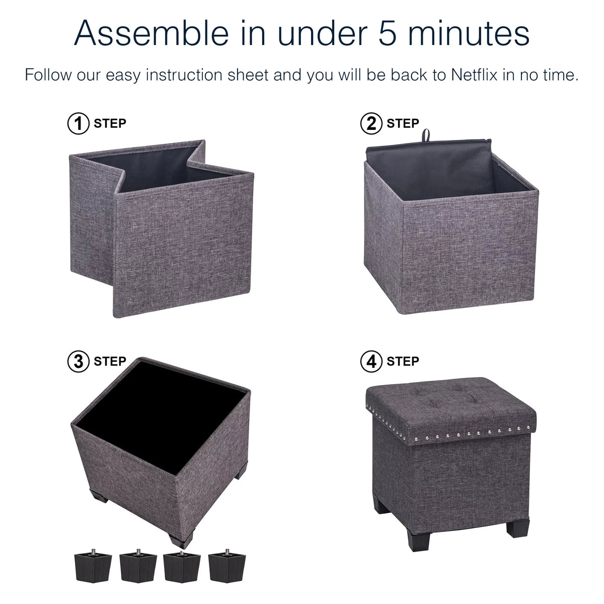 Foldable Cube Storage Ottoman with Gray Fabric I9674