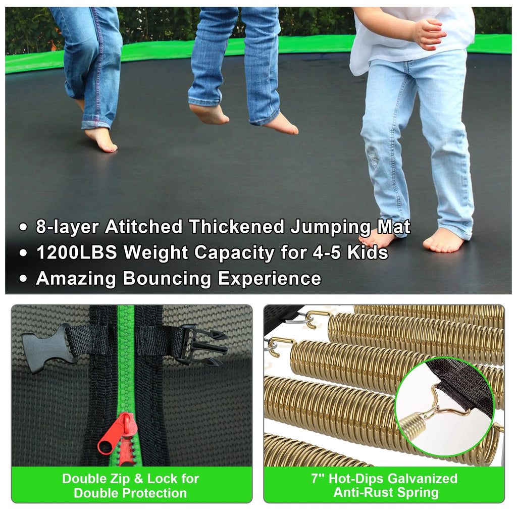 12FT 14FT Trampoline with Enclosure, Basketball Hoop, LED Light and Sprinkler L690