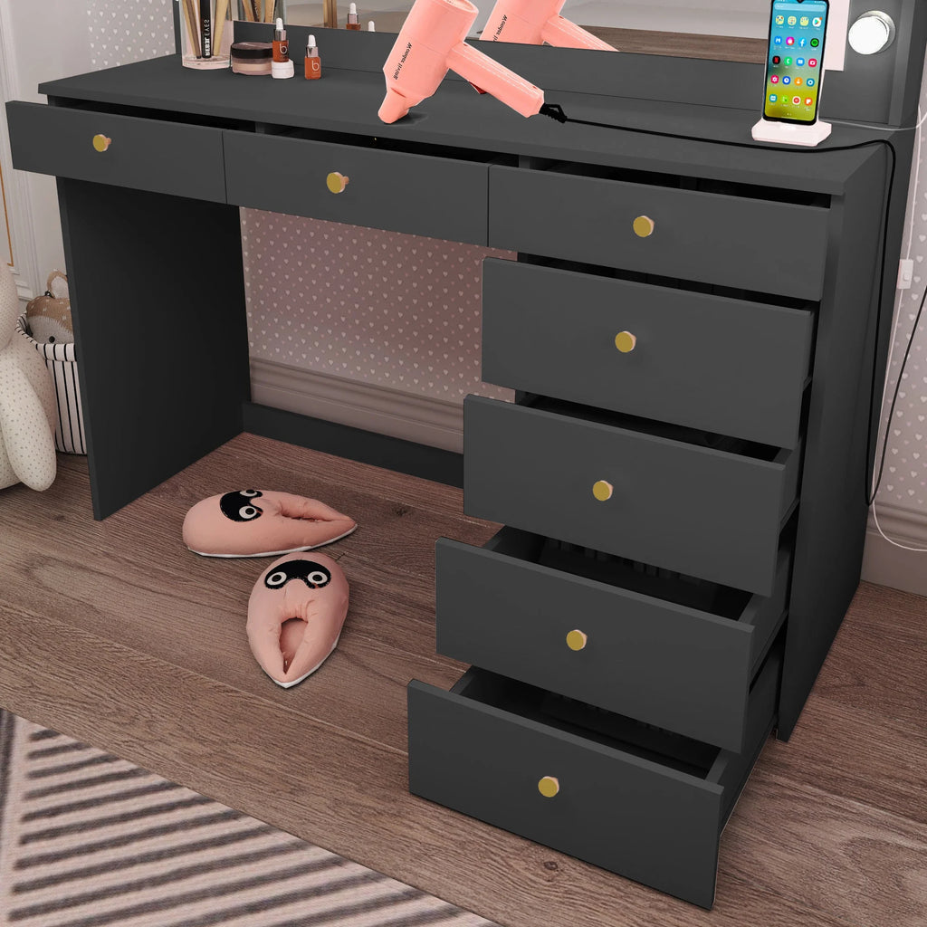 Black Painted Makeup Vanity Table with Light Bulbs H757
