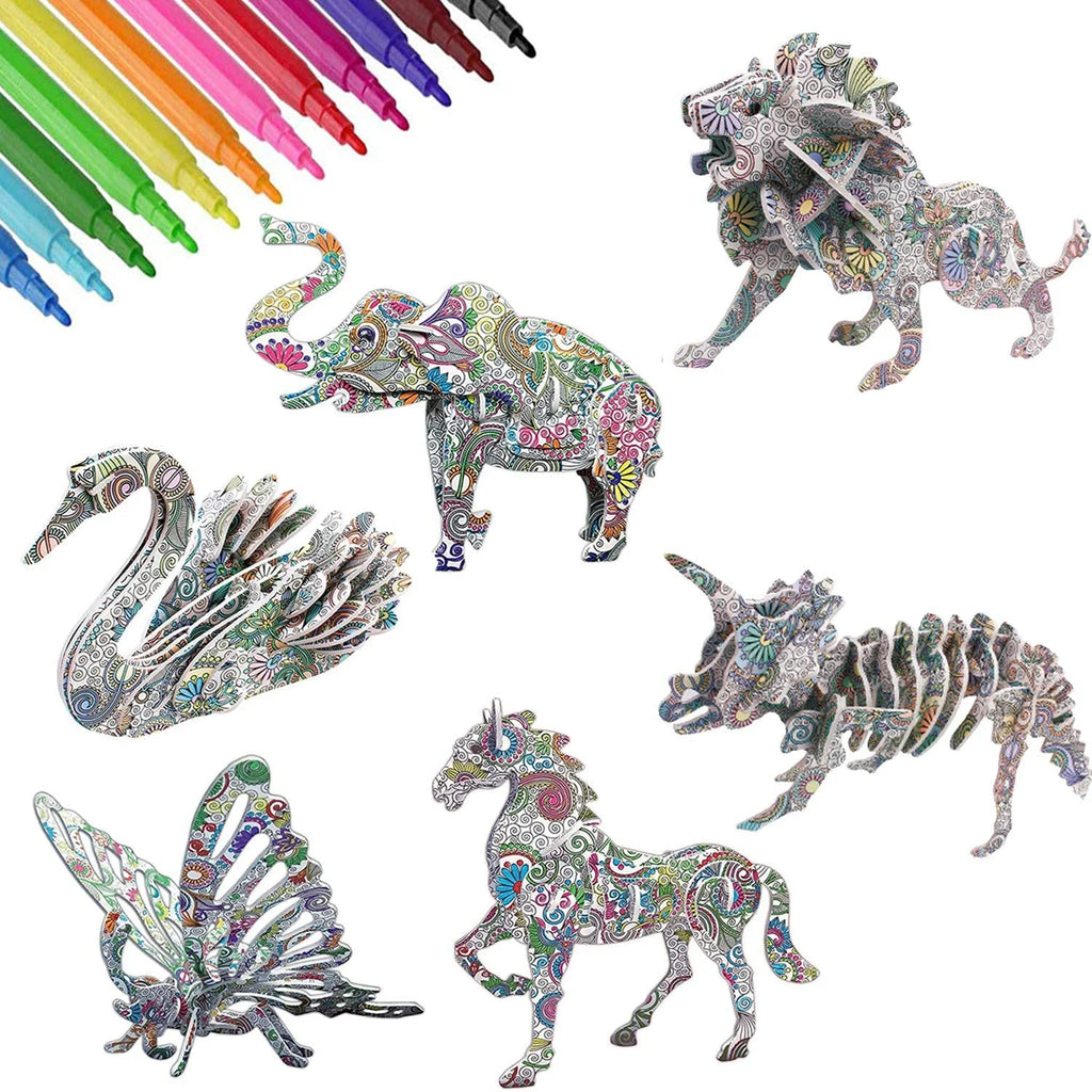 3D Coloring Puzzle Set with 24 Pen Arts and Crafts Kit T332