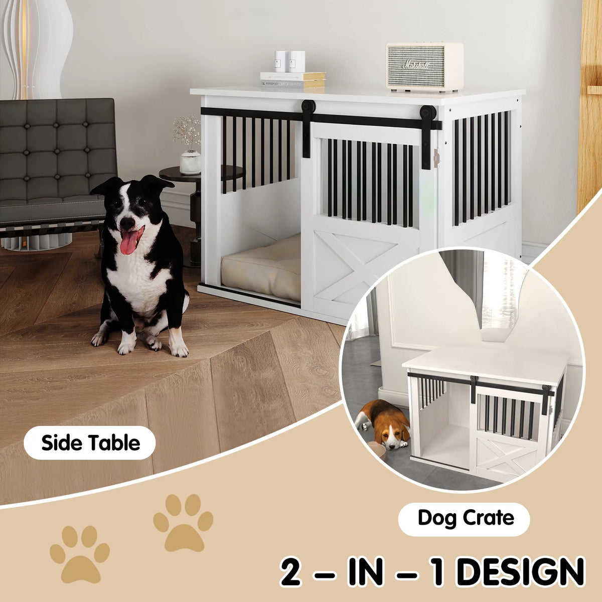 White Wooden Dog Crate Furniture with Sliding Door N46599