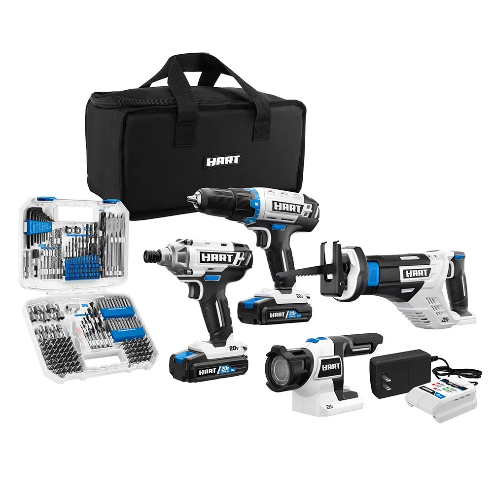 20-Volt Cordless 4-Tool Combo Kit & 200-Piece Drill & Driver Accessory Kit F526949