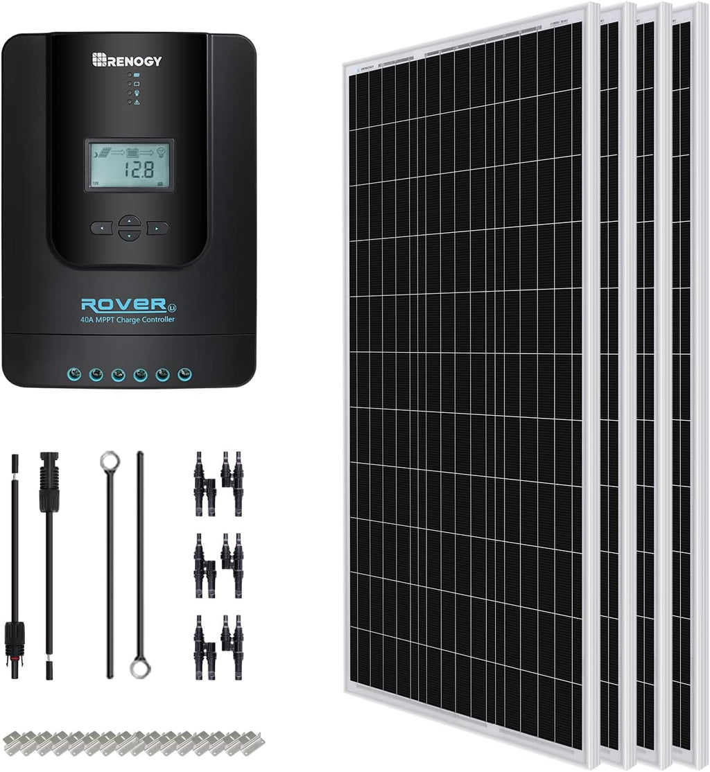 400 Watt 12 Volt Monocrystalline Solar Panel Bundle Kit with 4 pcs 100W Panel and 30A PWM Charge Controller C209804