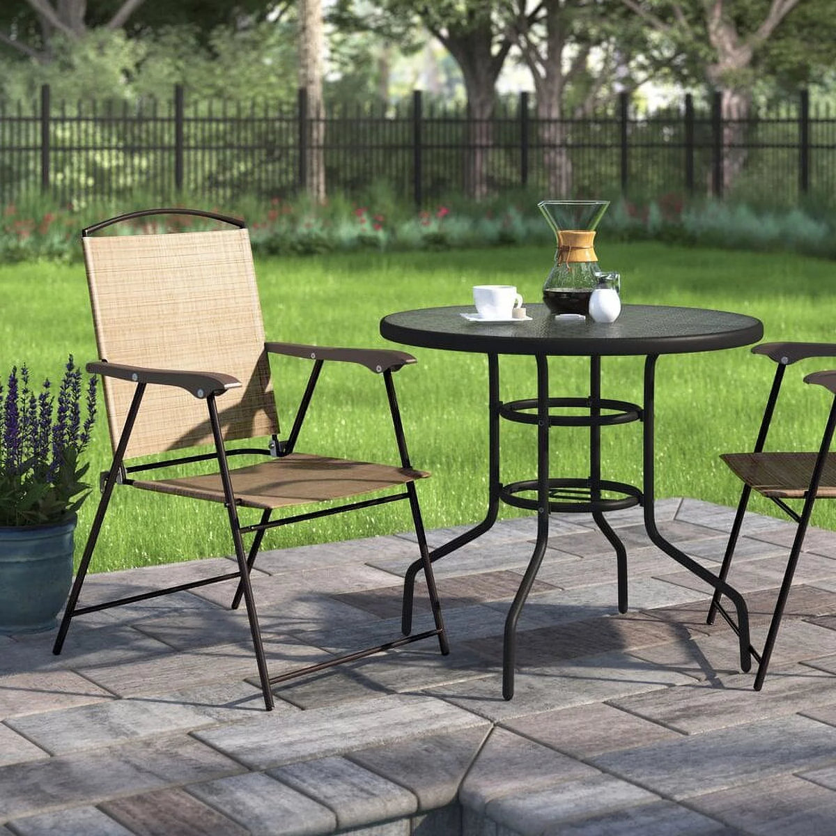 2 Pieces Beige Patio Folding Chairs J369