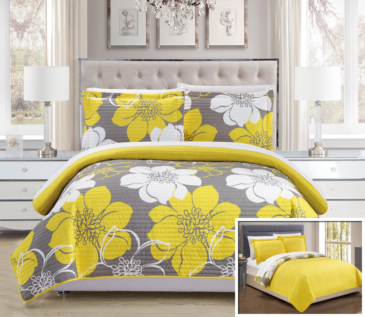 Yellow Queen 3-Piece Abstract Quilt Set N297