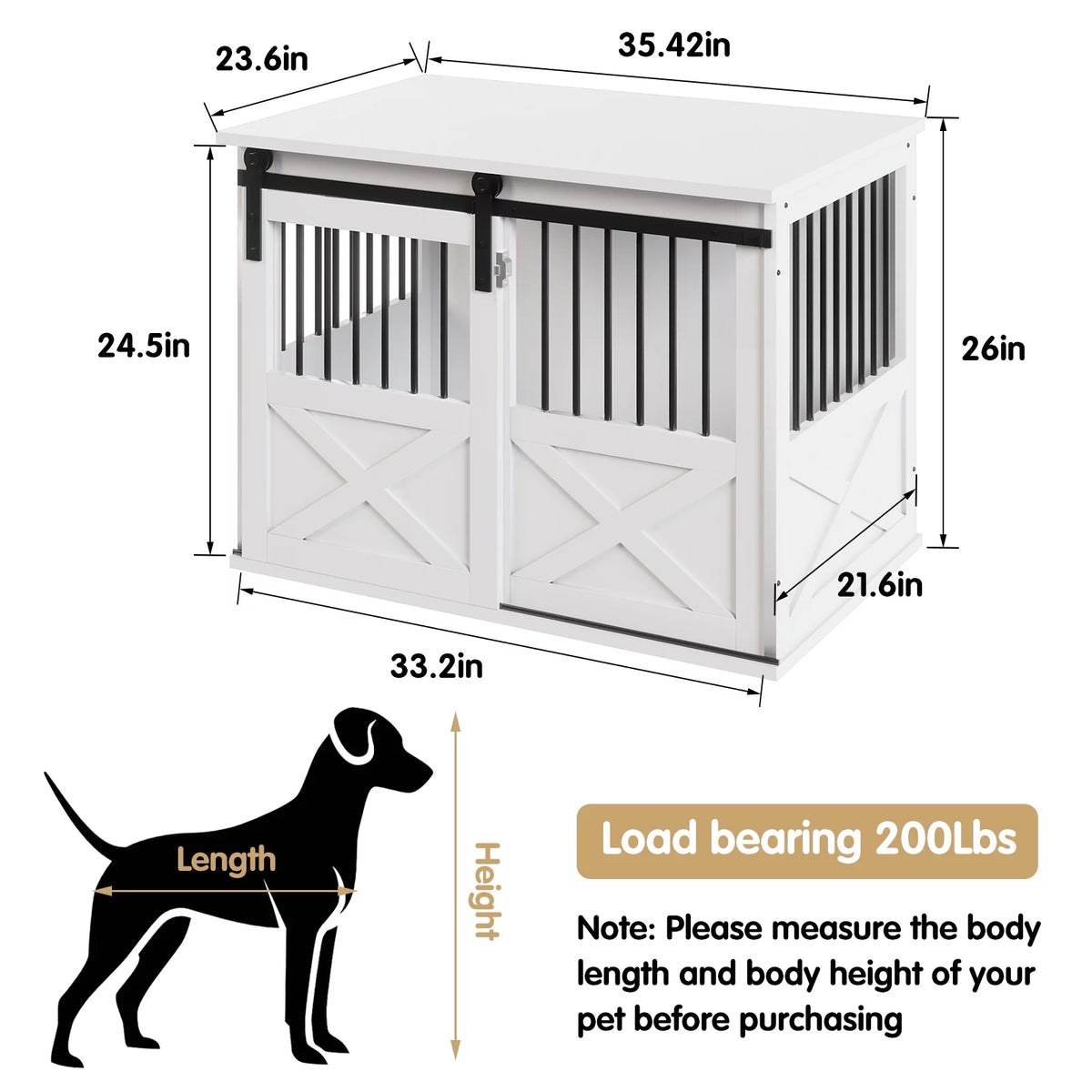 White Wooden Dog Crate Furniture with Sliding Door N46599