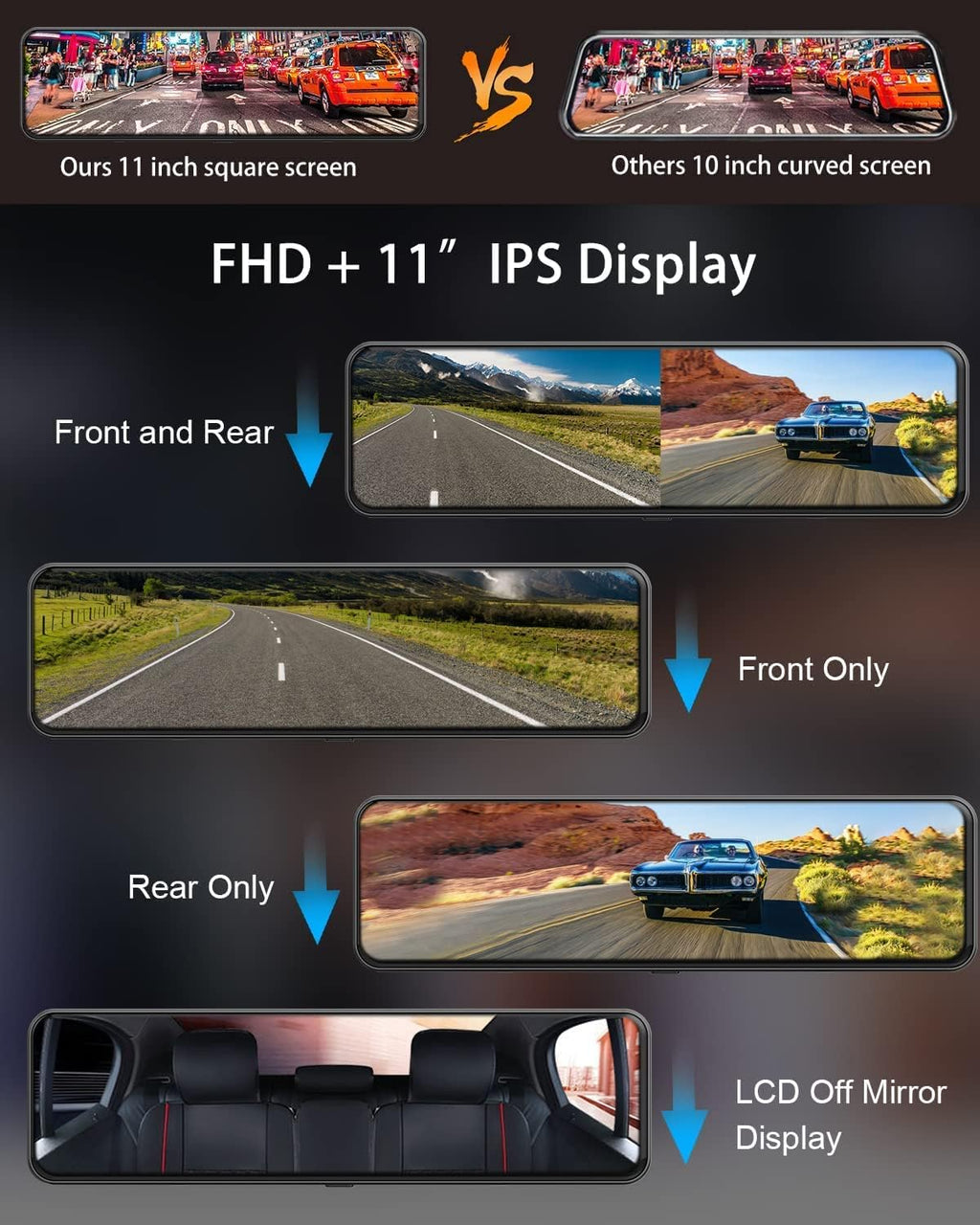 11 Rear View Mirror Dash Cam 1080P Dual Dash Camera Waterproof Backup Camera D4850