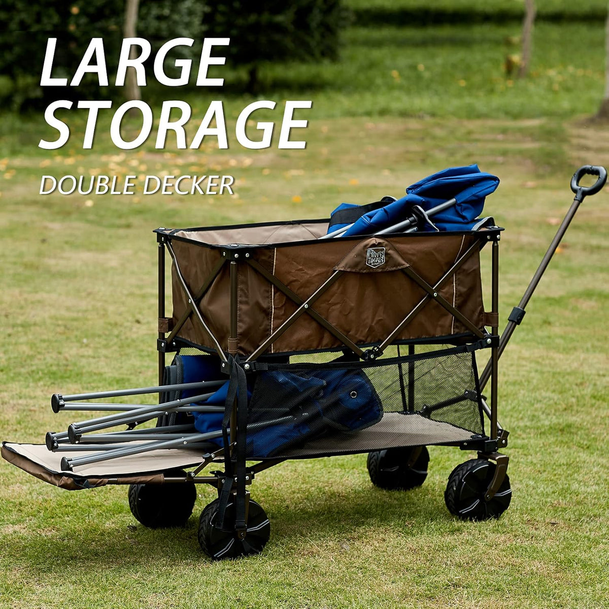 Folding Double Decker Wagon Heavy Duty Collapsible Cart with Big Wheels O35079