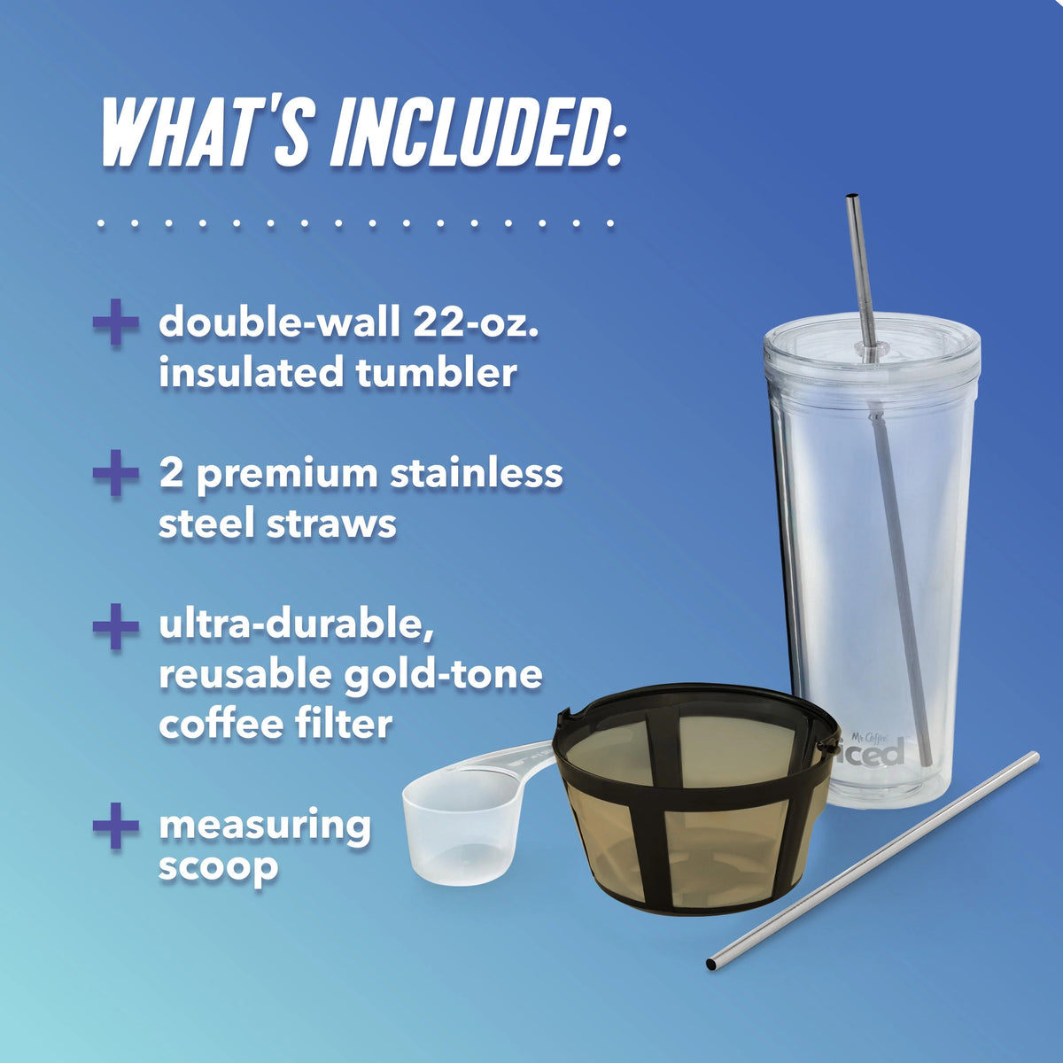 Iced Coffee Maker with Reusable Tumbler and Filter, Black C2947