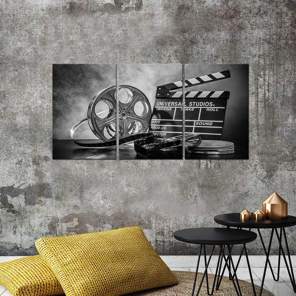 3 Piece Black and White Canvas Wall Painting Movie Clapper Board Poster Print Filmmaking Pictures Vintage Home Movie Theater Media Room Bar Pub House Decoration Easy to Hang 16x 24x3 PCS U652603