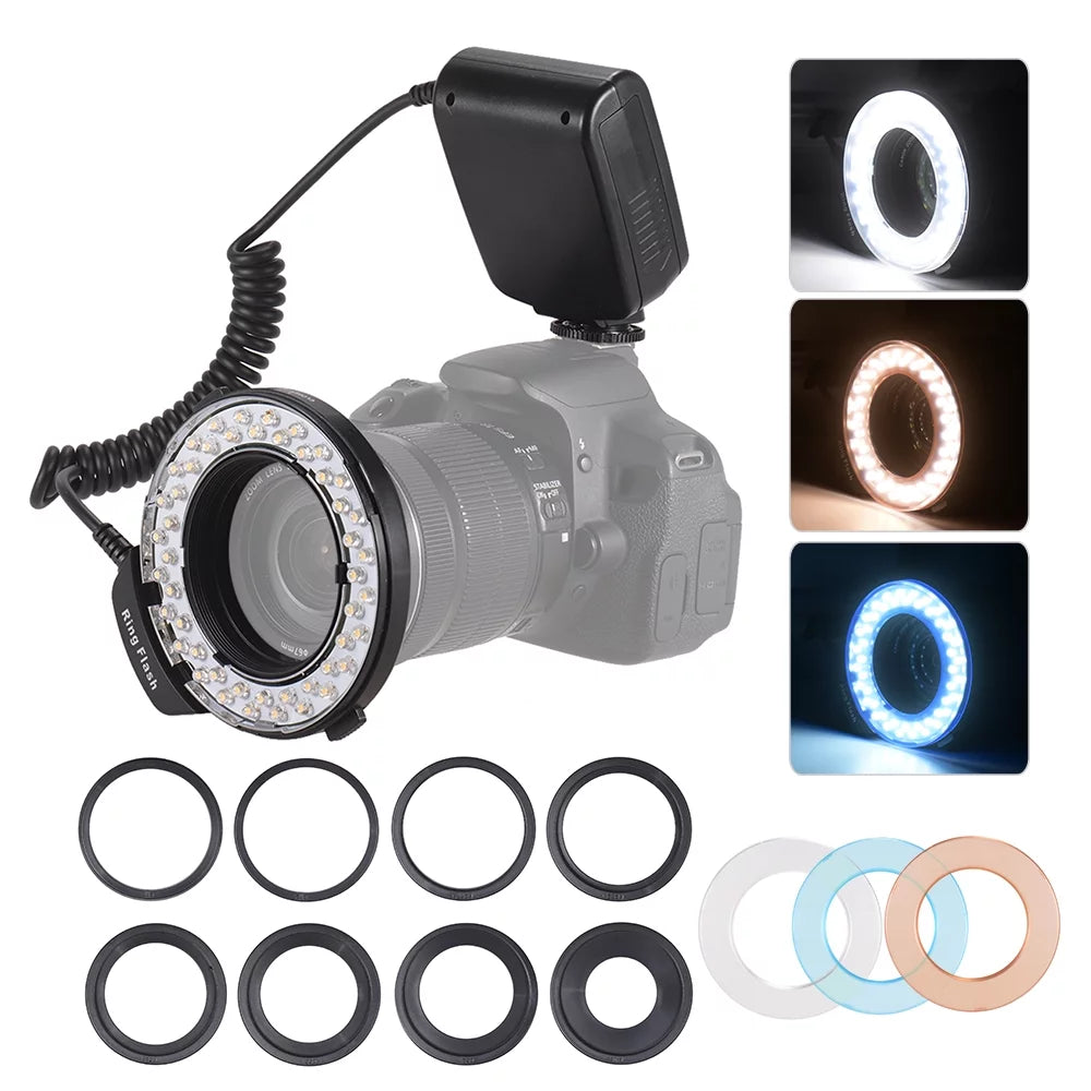 Flash Lamp 8 Adapter Power 3 Diffusers 3000-15000K LED LCD Display L5428