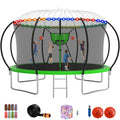 12FT 14FT Trampoline with Enclosure, Basketball Hoop, LED Light and Sprinkler L690