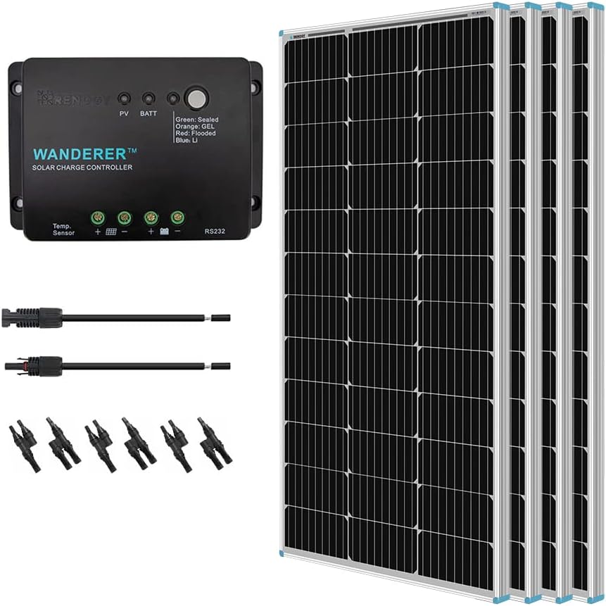 400 Watt 12 Volt Monocrystalline Solar Panel Bundle Kit with 4 pcs 100W Panel and 30A PWM Charge Controller C209804