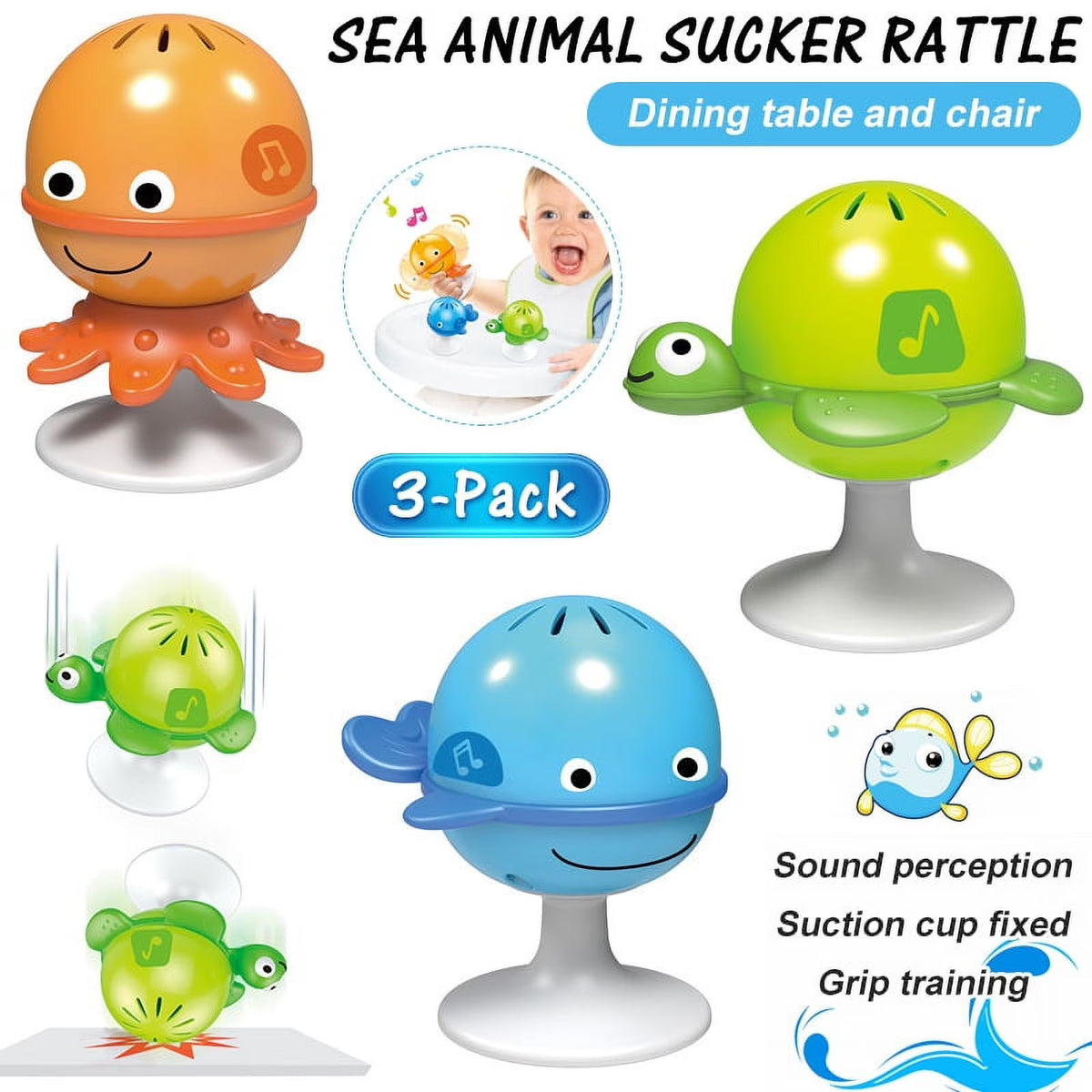 3 Pack Baby Rattles Set Suction Cup Toys Y458
