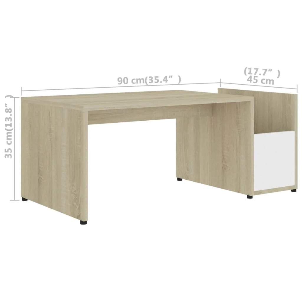 White and Sonoma Oak Coffee Table with Side Storage Compartment Y570425