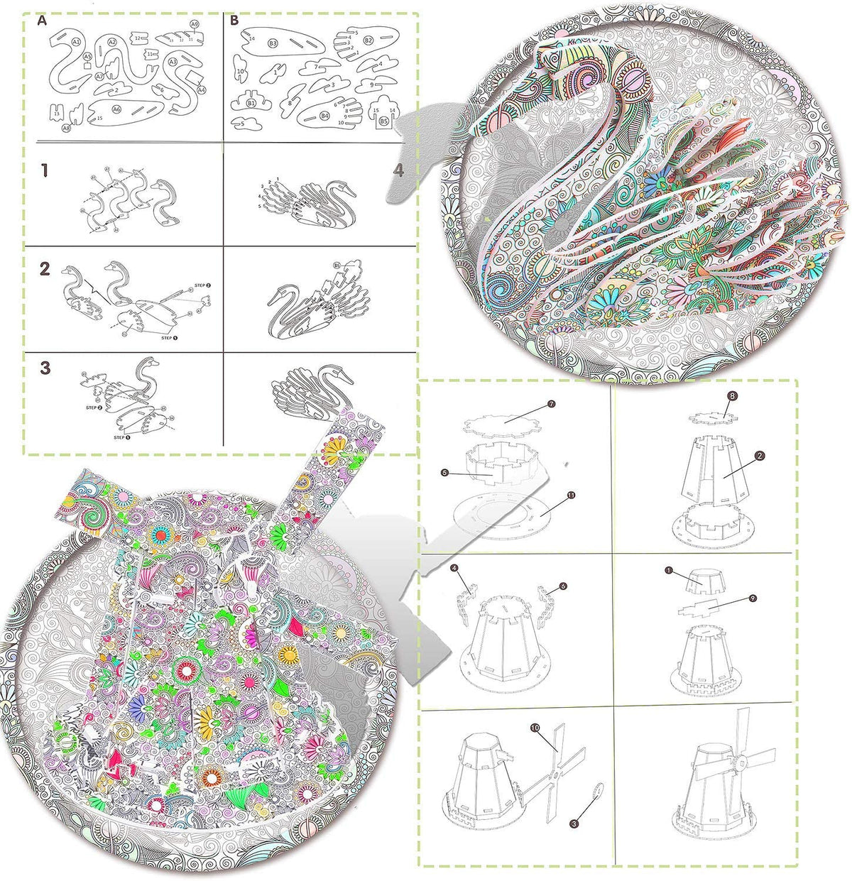 3D Coloring Puzzle Set with 24 Pen Arts and Crafts Kit T332